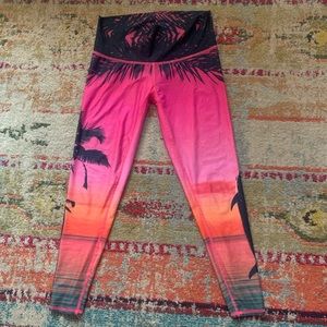 Teeki leggings sunset palm tree and dolphin